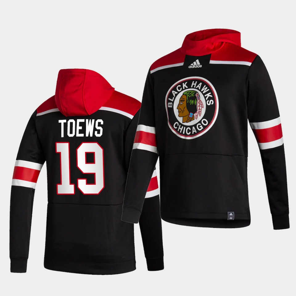 Men Chicago Blackhawks #19 Toews Black NHL 2021 Adidas Pullover Hoodie Jersey->customized nhl jersey->Custom Jersey